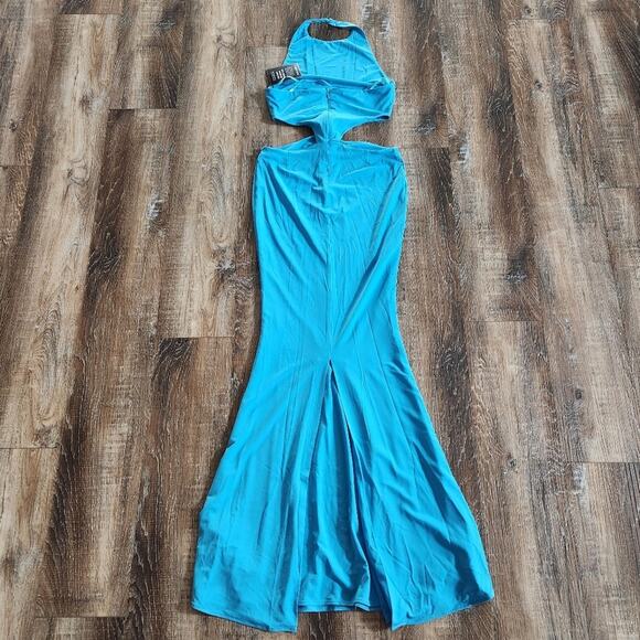 Retrofete Raven Dress in Peacock Blue Size Large Halter Open Back NWT - Picture 7 of 14